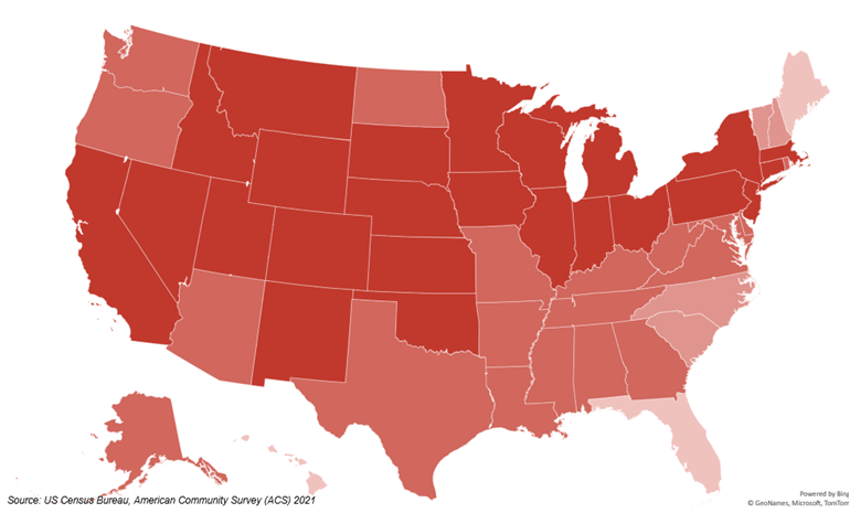 Primary Heating By State 2021 Natural Gas Electricity 1