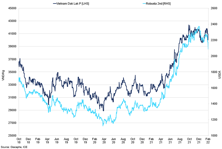 Vietnam Dak Lak Prices Vs Robusta 2Nd Contract