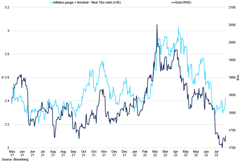 Us 10Yr Inflation Gauge Vs Gold Spot