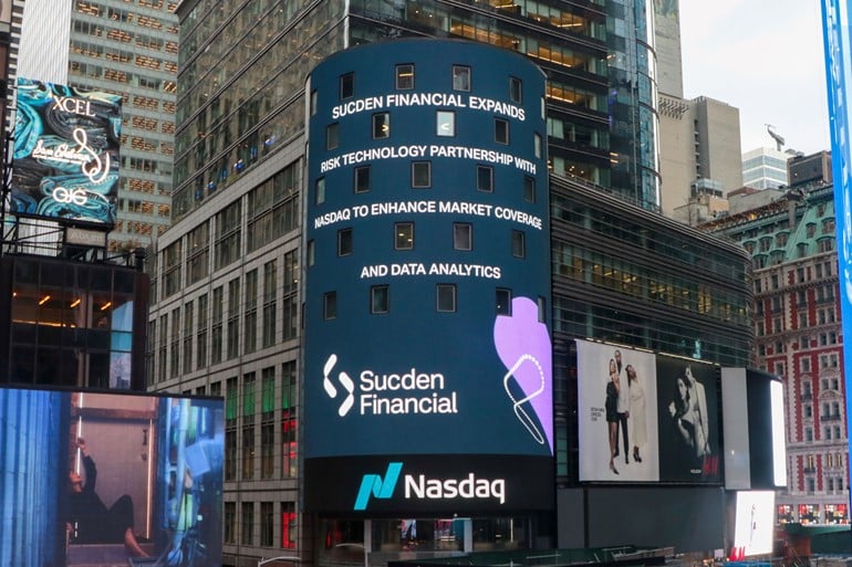Sucden Financial's logo on the Nasdaq Tower in Times Square, New York